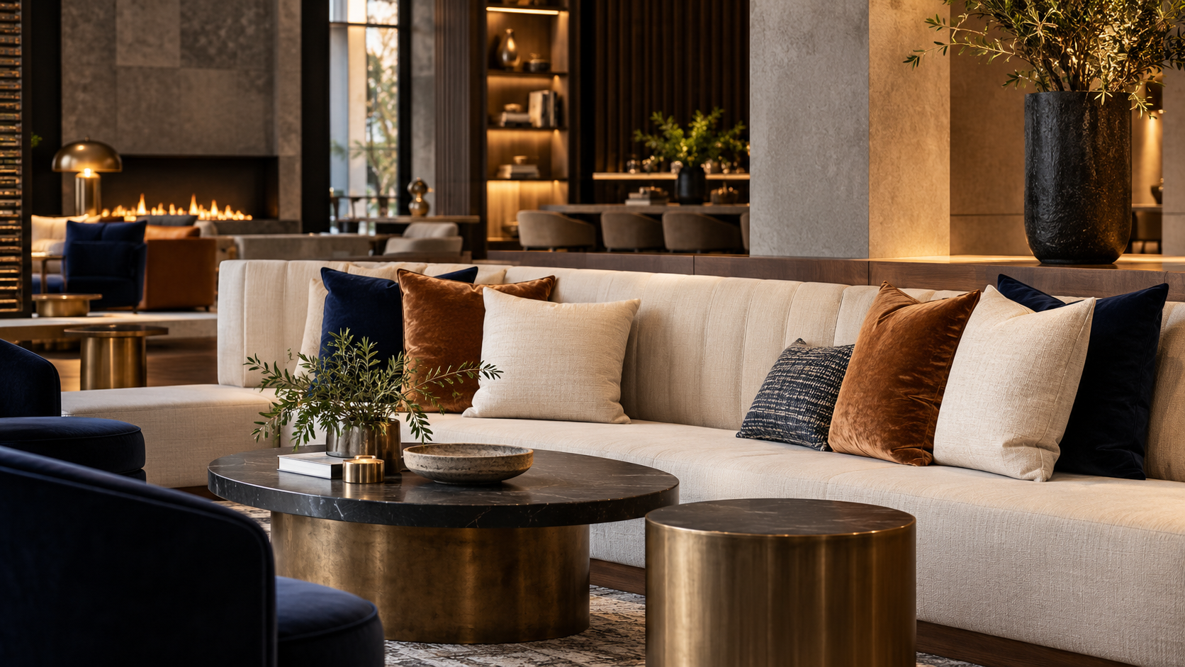Concept styling of custom pillows in a boutique hotel lounge